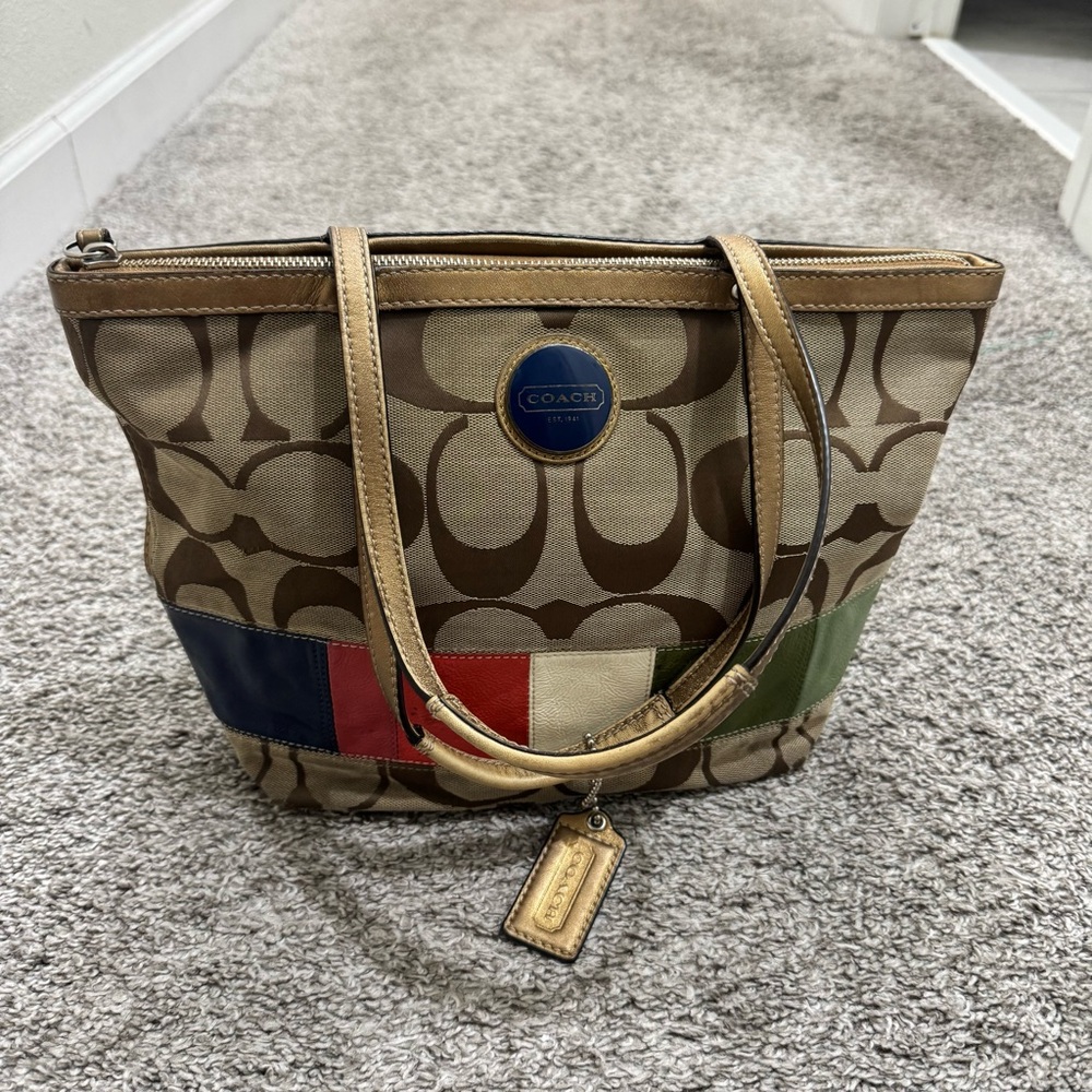 Coach Brown Multicolor Patchwork Tote - image 1